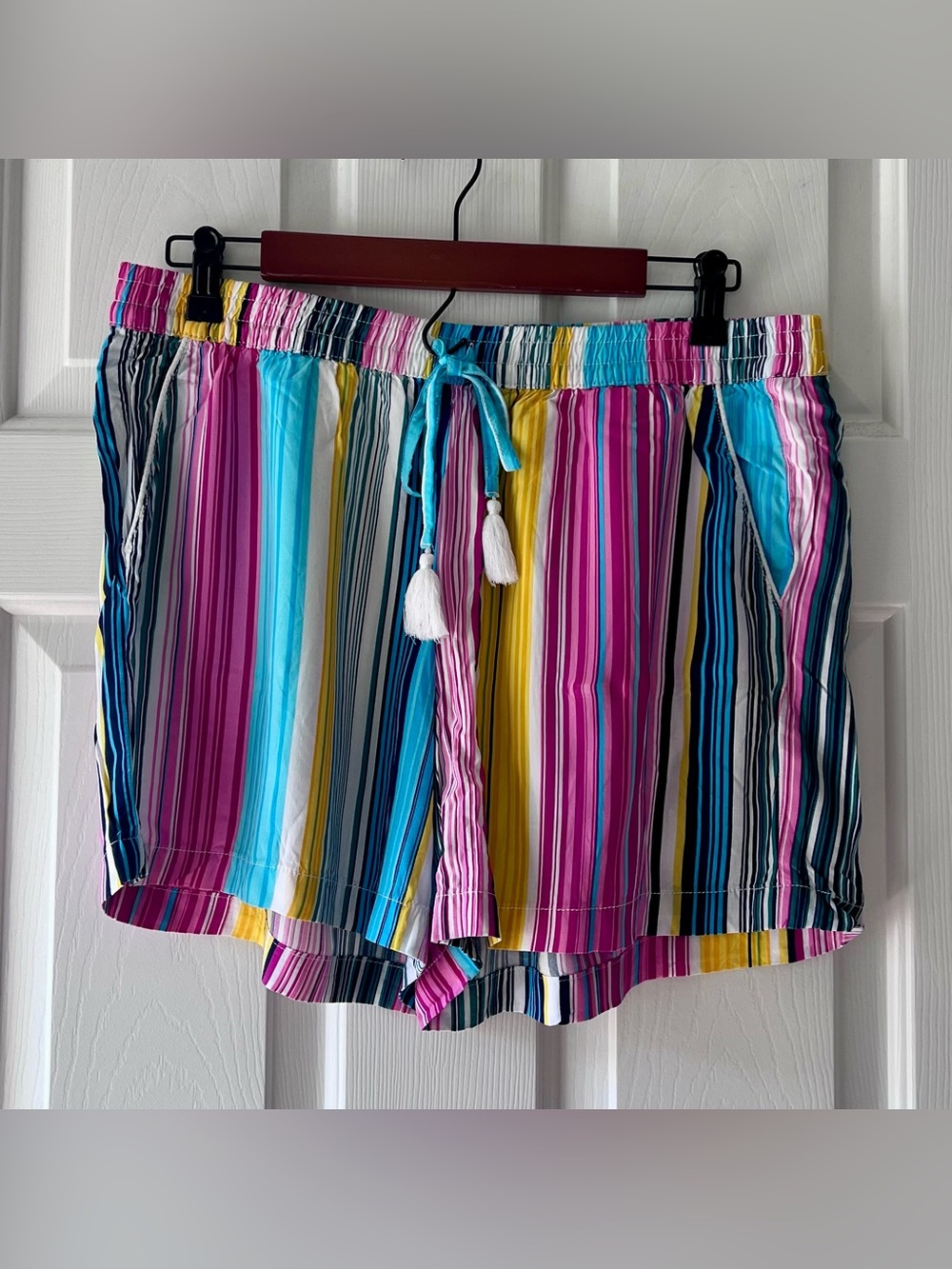 a.n.a Multicolor Striped Drawstring Shorts — Pink, Blue, Yellow, White